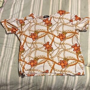 Moschino White and Orange Bear Print Tee